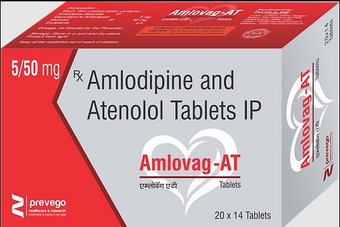 Each uncoated tablets contains :- AMLODIPIN 5 MG + ATENOLOL 50 MG.