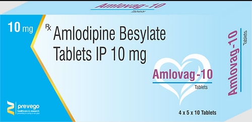 Amlovag 10 Tablet belongs to a class of medicines known as calcium channel blockers. It is used to treat high blood pressure (hypertension) and prevent angina (heart-related chest pain). It lowers blood pressure and reduces the heart's workload, which helps prevent heart attacks and strokes.