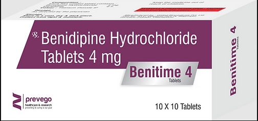 Benitime 4 Tablet belongs to a class of medicines known as calcium channel blockers. It is used to treat high blood pressure (hypertension) and prevent angina (heart-related chest pain). It lowers blood pressure and reduces the heart's workload, which helps prevent heart attacks and strokes.