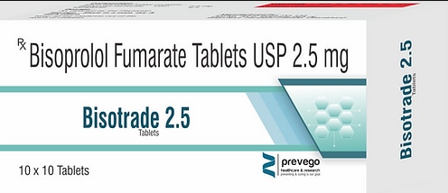 Bisotrade 2.5 Tablet belongs to a group of medicines called beta-blockers. It is used to treat high blood pressure (hypertension), angina (heart-related chest pain), irregular heart rhythms (arrhythmia). It also helps to prevent future heart attacks and migraines.