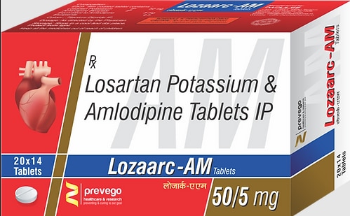 Each film coated tablets contains:- LOSARTAN POTASIUM 50 MG +AMLODIPIN 5 MG.