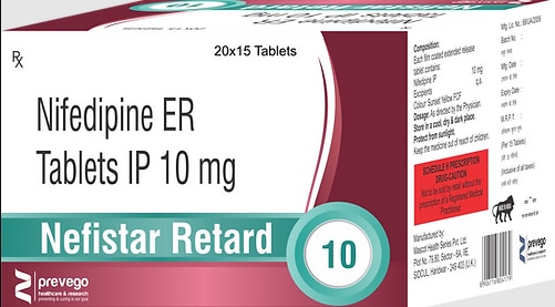 Nefistar Retard 10mg Tablet is a medicine used to treat high blood pressure (hypertension) and to prevent angina (heart-related chest pain). It belongs to a class of medicines known as calcium channel blockers. It lowers blood pressure and reduces the workload of the heart. This helps prevent heart attacks and strokes.