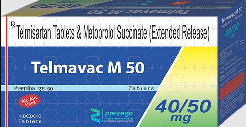 Each film coated tablets contains:- TELMISARTAN 40MG + METOPROLOL 50MG.
