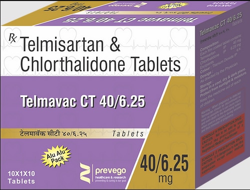 Each film coated tablets contains :- TELMISARATAN 40 MG + CHLORTHALIDONE 6.25 MG.