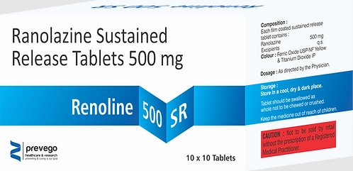 RENOLINE 500 SR Tablet is used for the management of angina (heart-related chest pain). It helps to prevent new attacks of angina but does not stop an acute attack, once started. It relieves chest pain by making the heart work more efficiently.