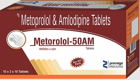 METOROLOL AM 50 Tablet PR contains two medicines, both of which help to control high blood pressure and heart rate. It is also used for heart-related chest pain, abnormal heart rhythms and chronic (long-term) heart failure.