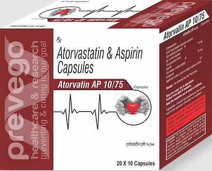 Each hard gelatin capsules contains:- ATORVASTATIN 10 MG + ASPIRIN 75 MG.