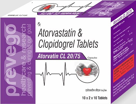 Each film coated tablets contain:- ATORVASTATIN 20 MG + CLOPIDOGREL BISULPHATE 75 MG.