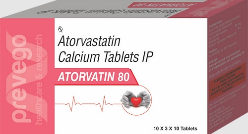 Each Film coated tablet contains : Atorvastatin Calcium IP 80 mg.