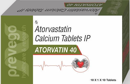 Each Film coated tablet contains : Atorvastatin Calcium IP 40 mg.