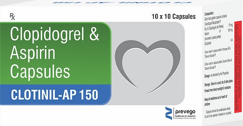 CLOTINIL AP 150 Tablet is a combination of two antiplatelet medicines or blood thinner used to reduce the formation of harmful blood clots in blood vessels. This helps to prevent a heart attack or stroke in people with heart disease.