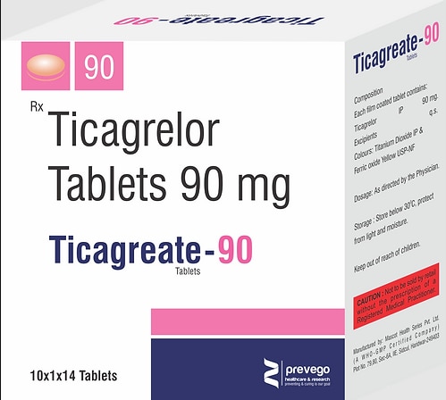 Ticagreate 90mg Tablet belongs to a group of medicines called antiplatelet or blood thinners. It reduces the formation of harmful blood clots in blood vessels. This helps to prevent a heart attack or stroke in people with heart disease.