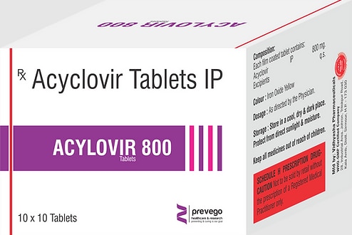 Acylovir 800 Tablet is an antiviral medicine. It helps in treating viral infections like herpes labialis, herpes simplex, shingles, genital herpes infection, and chickenpox. It prevents the multiplication of virus in human cells and therefore helps in clearing the infection.