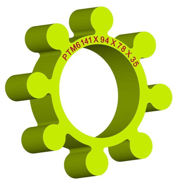 Material: Cast PolyurethaneSize: 1. OD With Petal: 141mm2. Ring OD: 94mm3. Ring Inner: 78mm4. Thickness: 35mm5. No. of Petal: 8We manufacture and provide high quality range of Spider Coupling. We complete focus in designing accurate size and dimension for perfect fitting.PTM Series Spider Range :PTM1, PTM2, PTM3, PTM4, PTM5, PTM6, PTM7, PTM8, PTM9, PTM10, PTM11, PTM12, PTM13, PTM14, PTM15, PTM16, PTM17, PTM18, PTM19 Additional Information:Delivery Time: 4 - 6 Working DaysPackaging Details: Standard