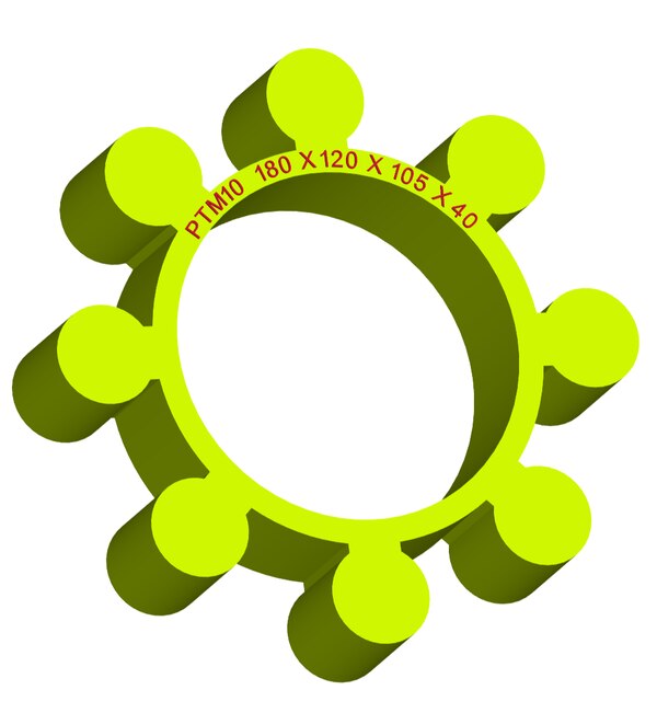 Material: Cast PolyurethaneSize: 1. OD With Petal: 180mm2. Ring OD: 120mm3. Ring Inner: 105mm4. Thickness: 40mm5. No. of Petal: 8We manufacture and provide high quality range of Spider Coupling. We complete focus in designing accurate size and dimension for perfect fitting.PTM Series Spider Range :PTM1, PTM2, PTM3, PTM4, PTM5, PTM6, PTM7, PTM8, PTM9, PTM10, PTM11, PTM12, PTM13, PTM14, PTM15, PTM16, PTM17, PTM18, PTM19 Additional Information:Delivery Time: 4 - 6 Working DaysPackaging Details: Standard