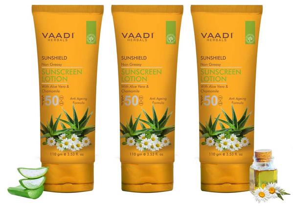 This innovative formulation using Aloe Vera is an excellent sun shield that is non greasy and lasts long. Its components being natural sunscreens protect the skin from harmful UV rays and act as a safeguard from sun burns. This lotion also soothes burnt skin and rashes due to over exposure to the sun; revealing a rejuvenated and healthier skin.