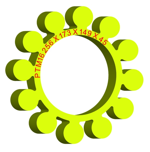 Material: Cast PolyurethaneSize: 1. OD With Petal: 256mm2. Ring OD: 179mm3. Ring Inner: 149mm4. Thickness: 45mm5. No. of Petal: 12We manufacture and provide high quality range of Spider Coupling. We complete focus in designing accurate size and dimension for perfect fitting.PTM Series Spider Range :PTM1, PTM2, PTM3, PTM4, PTM5, PTM6, PTM7, PTM8, PTM9, PTM10, PTM11, PTM12, PTM13, PTM14, PTM15, PTM16, PTM17, PTM18, PTM19 Additional Information:Delivery Time: 4 - 6 Working DaysPackaging Details: Standard