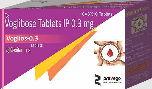 Voglios 0.3 Tablet is a medicine used to treat type 2 diabetes mellitus. It helps control the high blood sugar levels in your body after each meal. It is used when other similar medicines along with a restricted diet, are unable to control abnormally high blood sugar levels.