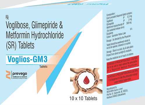 Voglios GM 3Tablet SR belongs to a category of medicines known as anti-diabetic drugs. It is a combination of medicines used to treat type 2 diabetes mellitus in adults. It helps control blood sugar levels in people with diabetes.