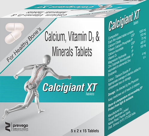 Each film coated tablets contains:- CALCIUM CITRATE USP 1000MG + TRIBASIC CALCIUM 150MG + CALCIUM ASCORBATE 75MG + VITAMIN D3 400 IU+ MAGNESIUM HYDROXIDE 100MG + ZINC 4MG.