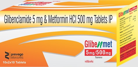 Each film coated tablets contains:- GLIBENCLAMIDE 5+ METFORMIN HCL 500.
