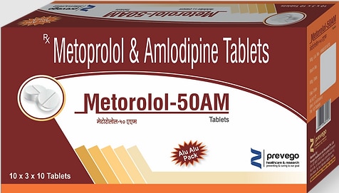 Each film coated tablets contains:- METOPROLOL 50mg + AMLODIPIN 5mg.