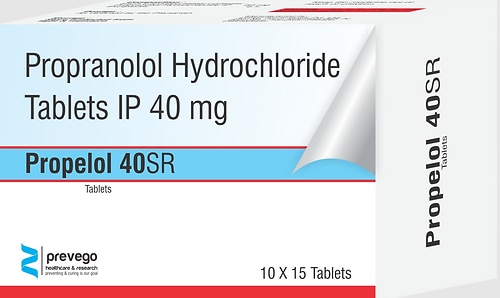 Propelol 40 Tablet helps decrease anxiety and relieve tremors. It is also used to help prevent migraine, heart-related chest pain (angina), and bleeding in the stomach caused by high blood pressure in the liver (portal hypertension).
