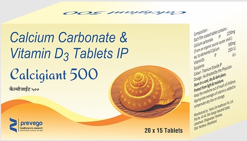 Calcigiant 500Tablet has a balanced mix of calcium carbonate and vitamin D3. Calcium plays a very important role in the body. It is necessary for normal functioning of nerves, cells, muscle, and bone. If there is not enough calcium in the blood, then the body will take calcium from bones, thereby weakening bones.