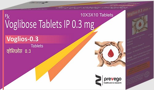 Voglios 0.3 Tablet is a medicine used to treat type 2 diabetes mellitus. It helps control the high blood sugar levels in your body after each meal. It is used when other similar medicines along with a restricted diet, are unable to control abnormally high blood sugar levels.
