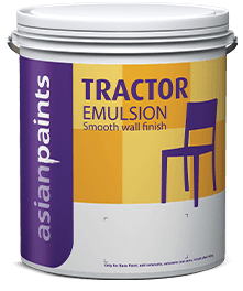 PRODUCT CODE 0057Tractor EmulsionAsian Paints Tractor Emulsion gives a smooth finish to the wall. It is a smart choice if you have been previously using distemper.A Smart UpgradeTractor Emulsion is the perfect way to make a smart upgrade from distemper. It offers the finish of plastic paint, at a cost that is not too different from distemper. It gives 1.5 times the coverage of distemper, so you need less material. It also lasts for at least 3 - 4 years, so you don’t have to paint that often.Smooth finish:Tractor Emulsion offers your walls a smooth emulsion finish, making it the perfect value for money paint.Color:Tractor Emulsion offers a wide range of shades (1600+). So you can choose your favorite colors for your home.For Color Card Contact Us.Shelf life: 3 years from date of manufacture in original tightly closed containers away from direct sunlight and excessive heat.PRE PAINTING STEPS:PLASTER :New masonry surfaces must be allowed to cure completely. It is recommended to allow 28 days as the curing time for new masonry surfaces.CLEANING :Surface should be free from any loose paint, dust or grease. Growths of fungus, algae or moss should be removed by wire brushing and water. In case of areas having excessive dampness use Asian Paints Damp Block to limit further dampness.FILLING FOR CRACKS :For filling cracks upto 3mm use Asian Paints SmartCare Exterior Sealer.FILLING FOR HOLES & DENTS :In case of dents and holes use Asian Paints Acrylic Wall Putty or white cement and fine sand in the ratio 1:3 For interior surfaces or substrates that are subjected to continuous seepage or dampness, kindly use Asian Paints SmartCare Damp Block before the top coat application.PAINTING PROCEDUREThe painting procedure for Asian Paints Tractor Emulsion is as below:1) Sand the surface with Emery Paper 180 and wipe it clean. 2) Apply AP TruCare Interior Wall Primer Sealer (Oil based or Water based). You can use a brush or a spray for application. 3) Apply Asian Paints TruCare Wall Putty and add water as required to make it into a paste. Leave the surface to dry for 4 - 6 hours. 4) Sand the surface again with Emery Paper 180 and wipe it clean. 5) Then apply 2 coats of AP TruCare Interior Wall Primer Sealer. 6) Leave the surface to dry for 6 - 8 hours and later sand it with Emery Paper 220.7) Apply the first coat of the Tractor Emulsion and allow it to dry for four hours.8) Apply the second coat of the Tractor Emulsion and allow it to dry for 3 - 4 hours.POST PAINTING CAREFor the best performance of the paint, ensure proper washing and cleaning of all algal and fungal growth, if any, at regular intervals of six months.TECHNICAL DETAILSa. Drying time: Surface dry time 30 minb. Sheen levels: 2 - 5 at 60 deg GHc. Flash point IS101/1987 Part 1, Sec 6: NAd. Stability of thinned paint: To be used within 24 hoursPRECAUTIONS1) Do not apply when ambient temperature is less than 10°C or if the temperature might drop to this level within 4 hrs of application.2)Do not over-thin or over-extend the brush.3)Tint using Asian Paints machine colorants only4)Stir well and strain before use.5)Tinted paints need thorough shaking immediately after tinter addition as well as before use.SAFETY FEATURES1) Kindly refer to the MSDS for Asian Paints Tractor Emulsion which gives detailed information on safety measures while handling the paint, which is available on request.2) Store the container with the lid tightly closed in an upright position, in a cool, dry place3) Keep out of reach of children and away from eatables.4) May be harmful if swallowed. In case of ingestion seek immediate medical attention.5) Wear eye protection during application. In case of contact with eyes, rinse immediately with plenty of water and seek medical advice.6) In case of skin contact immediately wash skin with soap and plenty of water. Get medical attention if irritation develops or persists.7) Do not breathe vapor or spray.It is recommended to wear suitable nose pad during sanding and surface preparation to avoid dust inhalation.8) Do not pour leftover paint down the drain or in water courses.9) In the event of spills, contain spillage using sand or earth.10) No added Lead, Mercury or Chromium compounds.