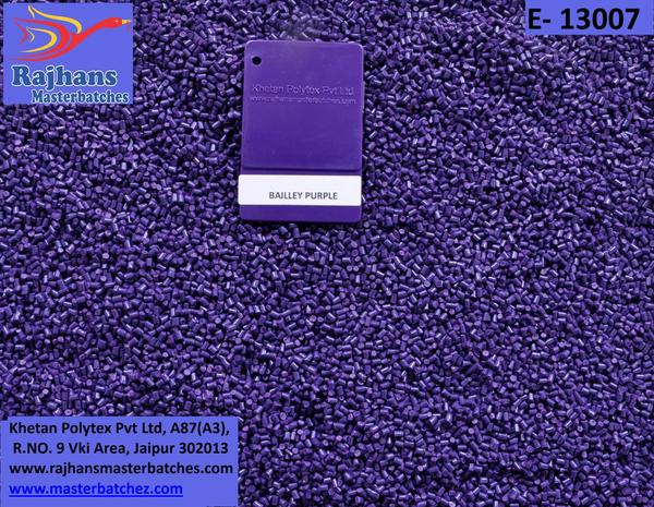 VIOLET 13007 MASTERBATCH IS A BRIGHT VIOLET COLOR WITH HIGH COLOR STRENGTH. THIS MASTERBATCH IS DESIGNED IS SUCH A WAY THAT GIVES HIGHEST QUALITY OF DISPERSION THAT PROVIDES MAXIMUM FUNCTIONALITY.