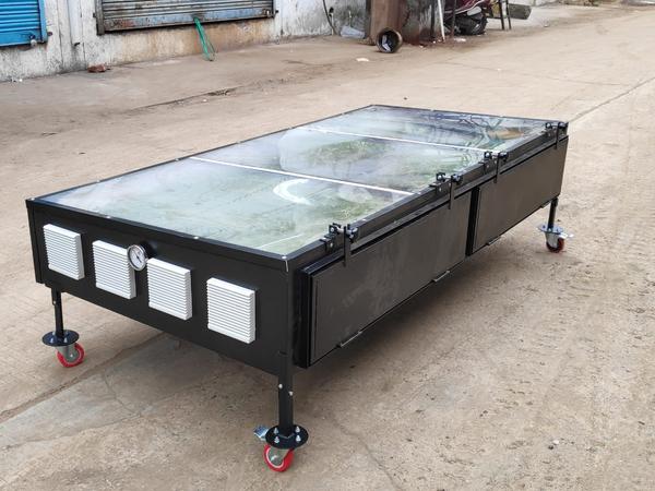 Solar Dryer is an environmental friendly dryer which can be used for drying various types of Seeds and Vegetables. Proper Dust proof, Insect proof and Waterproof construction for hygiene drying of all types of farm produceFeatures :Environment FriendlyDurableProper Fan control switch and fan regulating circuit for moisture RemovalTop Cover UV filter solid Poly Carbonate Sheet UnbreakableCastor Wheel For Easy MovementSpecification :Product Type : Solar DryerBrand : Made In IndiaPower : 30 Watt (Solar panel)Material : Stainless SteelNumber Of Trays : 8Tray Capacity : 3-4 Kg(Approx)Tray Size (LxB) : 16 x 32 InchesTray Material : AluminumNumber of Fans : 2Size of Fan : 4 InchSwitch Mode : AutomaticCapacity : 20-30 kgLeg Height : 1 FeetDimension : 200x36x102 cmWeight : 75Kg (Approx)