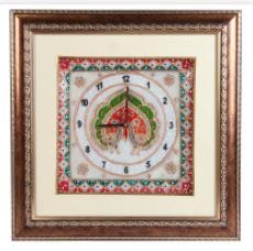 This marble clock with peacock painting and the wooden frame is sure to impress all lovers of ethnic artwork and aesthetic design.The exquisite painting of a peacock present at the center of this marble clock with wooden frame adds infinitely to its charm. The pristine marble face of the clock serves as the perfect backdrop, while the wooden frame provides a nice contrast to the entire thing. Apart from being high in ornamental value and a perfect housewarming return gift, this marble clock is also capable of keeping time accurately with the LED lights at the corners providing better visibility to the users.