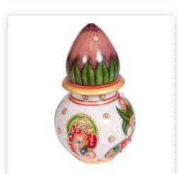 This marble meenakari artwork will create a devotional ambiance whether you place it in your temple or living room.The minakari and beadwork on this beautiful hand-painted marble handicraft matki and kalash just add to its religious significance. This marble artwork will create a devotional ambiance whether you place it in your temple or living room and can also be presented as a return gift on various religious occasions.