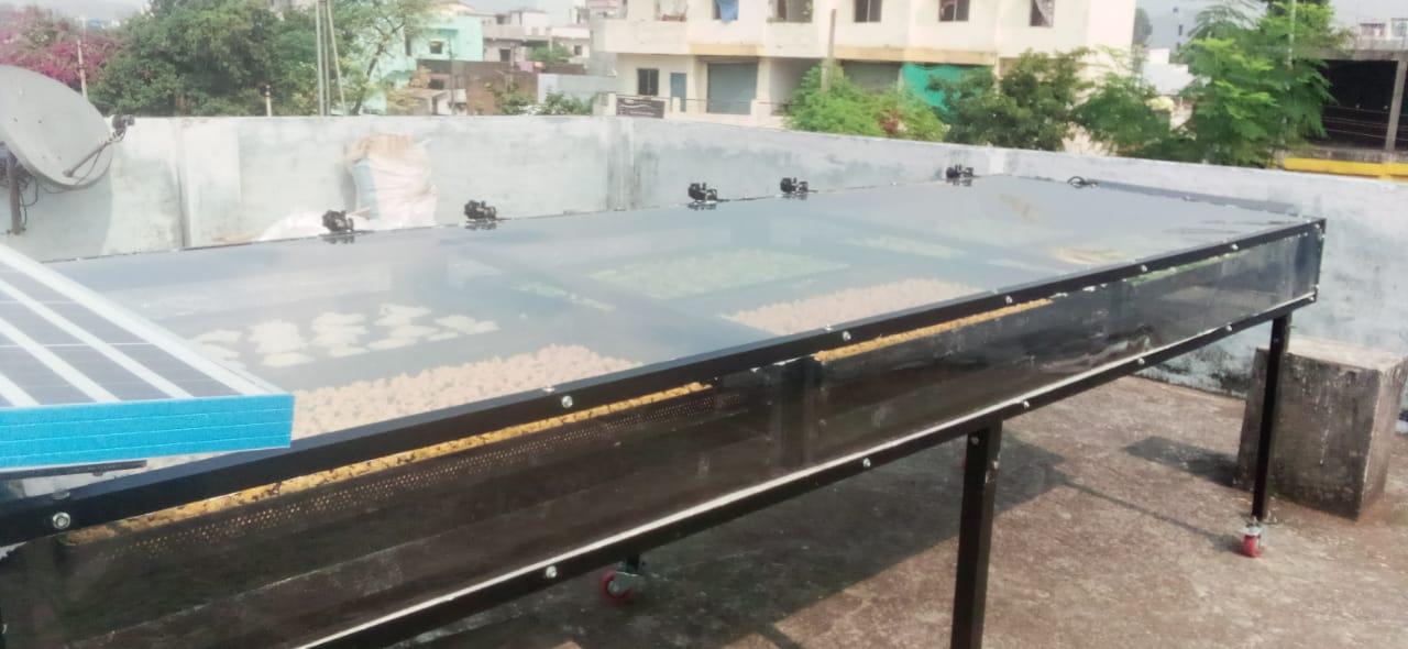 Solar Dryer is an environmental friendly dryer which can be used for drying various types of Seeds and Vegetables.Proper Dustproof, Insect proof and Waterproof construction for hygiene drying of all types of farm produceFeatures :Environment FriendlyProper Fan control switch and fan regulating circuit for moisture RemovalTop Cover UV filter solid Poly Carbonate Sheet UnbreakableCastor Wheel For Easy MovementElectric Backup With Control CircuitSpecification :Product Type : Solar DryerBrand : Made In IndiaPower : 30 Watt (Solar panel)Material : Stainless SteelCapacity : 30-35 Kg (Approx)Backup Heater Power : 2kwNumber Of Trays : 12Tray Capacity : 3-4 Kg(Approx)Tray Size (LxB) : 16 x 32 InchesTray Material : AluminumNumber of Fans : 3Size of Fan : 4 InchMachine Dimension (LxBxH) : 330 x 46 x 102 cmWeight : 120 kg ( Approx)