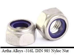Artha Alloys is one of the most leading manufacturer of SS 316L Din 985 Nyloc Nut. Nylock Nut is also know as Nylon inserted Lock Nut , Polymer Insert Nut and Elastic Stop Nut . SS 316L DIN 985 Nyloc Nut is a type of Nut where nylon is attached Inside the thread of the nut . SS 316L DIN 985 Nyloc Nut is available in different sizes and finishes . Nyloc Nut are mainly of two types which is know as “P’’ and “T”. Type T is more Shallower than P . Stainless Steel 316L DIN 985 Nyloc Nut have 1 to 3 Threads . SS 316L DIN 985 Nyloc Nut does not get loosen whenever they are exposed to and any kind of vibration .Nyloc Nut was invented in Year 1964 by Abbott Interfast . We can Customized SS 316L DIN 985 Nyloc Nut according to the customer requirement . SS 316L DIN 985 Nyloc Nut can be reused upto Fifteen times after initial fastening .The Difference between DIN 982 and DIN 985 is the heights of the nuts .DIN 985 are shorter as compared to DIN 982. DIN 982 are not much available in different sizes the are available in limited sizes. Nyloc Nut are mostly available in Stainless Steel and Alloy Steel . Stainless Steel 316L DIN 985 Nyloc Nut is also manufactured in different grades and DIN . We can Customized SS 316L DIN 985 Nyloc Nut according to the customer requirement . SS 316L DIN 985 Nyloc Nut can be reused upto Fifteen times after initial fastening. Stainless Steel 316L DIN 985 Nyloc Nut is rust free and corrosion free . The outer part of the Nyloc Nut is in hexagonal Shape . Stainless Steel 316L DIN 985 Nyloc Nut are mainly used in Household , Marine and other industrial applications . SS 316L DIN 985 Nyloc Nut have the properties of Corrosion resistance , Ductility it can also handle pressure of Torquring . SS 316L DIN 985 Nyloc Nut contains low carbon which results to better corrosion resistance as compare to 316. DIN 985 Nyloc Nut can maintain its locking ability upto temperature 250 Degree F.Nyloc Nut is one of type of fasteners . SS 316L DIN 985 Nyloc Nut required tool like wrench for tightening they cannot not be tightened only using hands.Price of nyloc nut is slightly more as compare to other nuts.Uses of Stainless Steel 316L DIN 985 Nyloc Nut1.Stainless Steel 316L DIN 985 Nyloc Nut is used in Ports.2. Stainless Steel 316L DIN 985 Nyloc Nut is used in Industrial appliance .3.Stainless Steel 316L DIN 985 Nyloc Nut is used in Computers.4. Stainless Steel 316L DIN 985 Nyloc Nut is used in Furniture5. Stainless Steel 316L DIN 985 Nyloc Nut is used in Medical Equipments.6. Stainless Steel 316L DIN 985 Nyloc Nut is used in Vehicles.7. Stainless Steel 316L DIN 985 Nyloc Nut is used in Sheet metal.8. Stainless Steel 316L DIN 985 Nyloc Nut is used in Buildings .9. Stainless Steel 316L DIN 985 Nyloc Nut is used in Bridges.10. Stainless Steel 316L DIN 985 Nyloc Nut is used in Railroad Equipment .11. Stainless Steel 316L DIN 985 Nyloc Nut is used in Aircraft .12. Stainless Steel 316L DIN 985 Nyloc Nut is used in Oil Industry.13. Stainless Steel 316L DIN 985 Nyloc Nut is used in Gas Industry.14. Stainless Steel 316L DIN 985 Nyloc Nut is used in Household Works.15. Stainless Steel 316L DIN 985 Nyloc Nut is used in Automobile.We also export Stainless Steel 316L DIN 985 Nyloc Nut to various like Dubai , UAE , Saudi Arabia , Australia , Europe , Russia , Germany , United States of America, London , Canada , Iran , Turkey , Bangladesh , Thailand , Italy , France, South Africa , Sri Lanka , Israel , Oman , Finland , Qatar etc .We also supply Stainless Steel 316L DIN 985 Nyloc Nut to various States and regions in India like Kerala , Visakhapatnam , Tamil Nadu , Karnataka , Kerala , MIDC , Gujarat , Uttar Pradesh , Delhi , Noida , Andhra Pradesh , Bangalore, Goa , Chandigarh , Puducherry, Bihar , Telangana , Hyderabad , Assam , Himachal Pradesh , Chhattisgarh , Odisha.Chemical Properties of 316L DIN 985 Nyloc NutNi - 10.0-14.00C - 0.03Mn - 2.0- MaxP - 0.045- MaxS - 0.03- MaxSi – 0.75- MaxCr - 16.0- 18.0Mo- 2.00-3.00N – 0.10Packaging of Stainless Steel 316L DIN 985 Nyloc Nut We packed and stored our Products according to the International Standards and regulations . Before sending the material to the customer we do inspection of the material . Bubble wrap is wrapped around our product . We packed the material in a light weight wooden box so while shipment the weight of the material doesn’t Increase. We also provide the fumigation Certificate to our customers . We also do marking on our material. Test Certificate is also been provided with the material. We provide the best quality of material and best quality of packaging to our customers. Marking is also done on the product