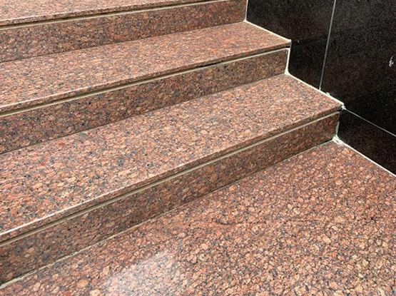 Copper Silk Stairs is a kind of pink granite quarried in India. It is a natural stone from India with a copper-brown background speckled by black and cream.