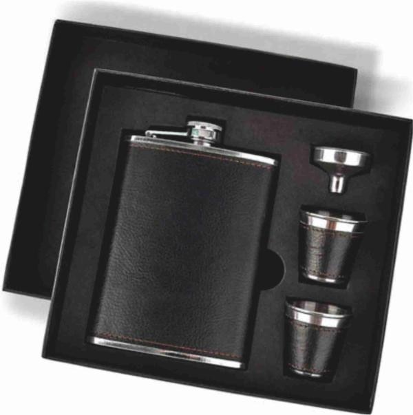 A hip flask is most commonly purchased empty and then filled by the owner. Some flasks come with small cups to make sharing easier, although generally liquid is consumed directly from the flask.Steel Body with leather cover...colour verieties available...Minimum order - 1 to 100 and above..