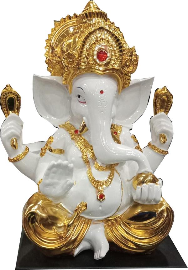 18 inch lord Ganesh Statue in Resign MaterialAttractive Golden & White ColourWith Back Base Available with Branding