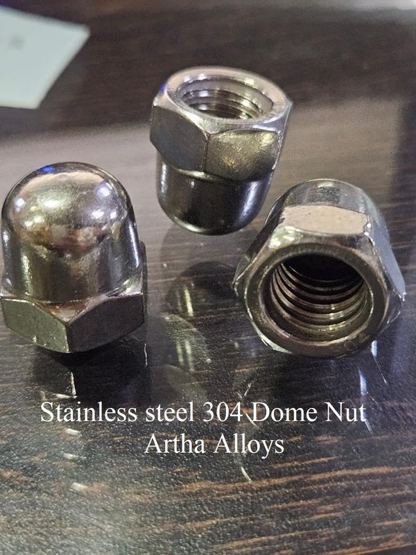 Artha Alloys is one of the most leading manufacturer of Stainless Steel 304 Dome Nut.We customized the size of SS 304 Dome Nut as per the requirement of our client. Stainless Steel 304 Dome Nut is also know as Acorn Nut , Crown hex Nuts , Hex Cap Nuts and many more . Dome Nut have a raised Domed on the upper side of the Nut. Stainless Steel 304 Dome Nut have either metric Threading or Imperial Threading . In Metric Threading the distance is measure directly using metric Rule on the other hand in Imperial Threading the distance is measure indirectly as per the number of teeth per inch .There are Various type in Threading like UNC , UNF , BSW , Inches Series etc . Steel 304 has the best and the excellent corrosion properties . Stainless Steel contains high amount of chromium and nickel . Due to presence of chromium and Nickel the product become rust free . Its also prevent from corrosion. Stainless Steel 304 is the most use grade around the world. Stainless Steel 304 have various features like Standard Corrosion Resistance, Formability , strength and easy to maintain.One side of the nut have a dome shaped hence it is know as dome nut .Stainless Steel 304 Dome nut sometimes also called as A2 Dome Nut . Stainless Steel 304 is also know as A2. Stainless Steel 304 Dome Nut contains Nickel 8% due to which grade 304 is more cheaper in rates as compare to 316.SS 316 have high corrosive resistance which is suitable for marine environment.A2 stainless steel are more of suitable for use in marine and surgical equipment . SS 304 Dome Nut is also a kind of fasteners. Dome Nuts are available in stainless Steel , Steel , Nylon and Brass . As per DIN 1587 is standard . We customized the size , height and grade as per the drawing provided by the customer . SS dome nuts are also available in different grades .Stainless Steel 304 are made from Round bar . Cutting of Round bar is done as per the drawing of SS 304 Dome nut . SS 304 Dome nut are grind as per the threading length .Threading of Stainless steel 304 Dome nut is done as per the grinding area. After that the dome nut 304 is bend as per the drawing . Stainless Steel 304 Dome nut Dome can be customized according to the drawing provided by our client . We take orders of SS 304 Dome Nut in Bulk . Wrench or Pliers are used for tightening of Stainless Steel 304 Dome Nut .Once the Stainless Steel 304 Dome nut get ready its given Mirror Polish Finish .Sand paper is scrub around the dome nut to give a mirror Polish Finish. Stainless Steel 304 Dome nut is customized according to the drawing provided by our client . We provide best material at best rates . Uses of Stainless Steel 304 Dome Nut1.Stainless Steel 304 Dome Nut is used in Ports.2. Stainless Steel 304 Dome Nut is used in Electricity.3. Stainless Steel 304 Dome Nut is used in Petrochemical.4. Stainless Steel 304 Dome Nut is used in mining.5. Stainless Steel 304 Dome Nut is used in railway.6. Stainless Steel 304 Dome Nut is used in building.7. Stainless Steel 304 Dome Nut is used in chemical Industry.8. Stainless Steel 304 Dome Nut is used in automobile .9. Stainless Steel 304 Dome Nut is used in aviation.10. Stainless Steel 304 Dome Nut is used in spaceflight.11. Stainless Steel 304 Dome Nut is used in Tyers Wheels.12. Stainless Steel 304 Dome Nut is used in spaceflight.13. Stainless Steel 304 Dome Nut is used in households works.14. Stainless Steel 304 Dome Nut is used in Oil Industry.15. Stainless Steel 304 Dome Nut is used in Gas Industry.We also export Stainless Steel 304 Dome Nut to various like Dubai , UAE , Saudi Arabia , Australia , Europe , Russia , Germany , United States of America, London , Canada , Iran , Turkey , Bangladesh , Thailand , Italy , France, South Africa , Sri Lanka , Israel , Oman , Finland , Qatar etc .We also supply Stainless Steel 304 Dome Nut to various States and regions in India like Kerala , Visakhapatnam , Tamil Nadu , Karnataka , Kerala , MIDC , Gujarat , Uttar Pradesh , Delhi , Noida , Andhra Pradesh , Bangalore, Goa , Chandigarh , Puducherry, Bihar , Telangana , Hyderabad , Assam , Himachal Pradesh , Chhattisgarh , Odisha.Chemical Composition of SS 304 Dome NutC - Min-0.08Mn – Min-2.00Si - Min – 0.75P - Min - 0.045S - Min -0.030Cr – 18.00-20.00Ni - 8.00-10.50N - Min -0.10Mechanical Properties of SS 304 Dome NutTensile Strength (MPa) Min – 515Yeild Strength 0.2% Proof (MPa) min- 205Elongation (% in 50 mm ) min – 40HardnessRockwell B (HR B ) Max – 92Brine - II (HB) Max -201Packaging of Stainless Steel 304 Dome NutWe packed and stored our Products according to the International Standards and regulations . Before sending the material to the customer we do inspection of the material . Bubble wrap is wrapped around our product . We packed the material in a light weight wooden box so while shipment the weight of the material doesn’t Increase. We also provide the fumigation Certificate to our customers . We also do marking on our material. Test Certificate is also been provided with the material. We provide the best quality of material and best quality of packaging to our customers. Marking is also done on the product