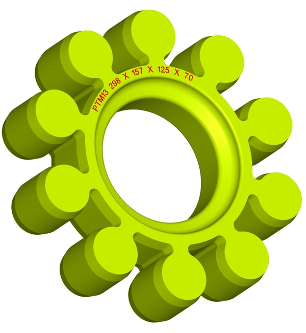 Material: Cast PolyurethaneSize: 1. OD With Petal: 298mm2. Ring OD: 157mm3. Ring Inner: 125mm 4. Thickness: 70mm5. No. of Petal: 10We manufacture and provide high quality range of Spider Coupling. We complete focus in designing accurate size and dimension for perfect fitting.PTM1, PTM2, PTM3, PTM4, PTM5, PTM6, PTM7, PTM8, PTM9, PTM10, PTM11, PTM12, PTM13, PTM14, PTM15, PTM16, PTM17, PTM18, PTM19, PTM20, PTM21, PTM22, PTM23Additional Information:Delivery Time: 4 - 6 Working DaysPackaging Details: Standard