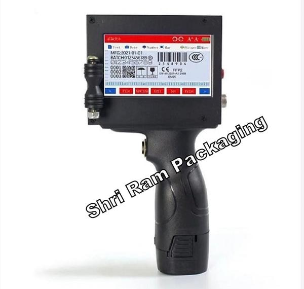 SHRI RAM PACKAGING NEW HANDHELD INKJET PRINTER COMES WITH 50.8 MM FONT HEIGHT PRINTING CAPACITY THIS LARGE CHARACTER INKJET PRINTER HAVE 25.4MM 2 HEAD CAN PRINT 50.8MM FONT HEIGHT .Handheld batch expiry date coding machine. Thermal Inkjet-Cortex A9 Quard-Core CPU.600 DPI High Resolution Inkjet Coding Print / Removable Battery.2000MAH Printing dot matrix numbers, dates, times, QR Code, text, graphics, barcode. Printing single and multi-line contents, maximum arrival 8 lines. Adjustable font size and type. Print up to not limit character on one line. Easy operation, free maintenance. Only need press-to-Print. 50.8 mm height head you can print 25 line in 2mm font 6mm font 8 line 50 mm size single line large size