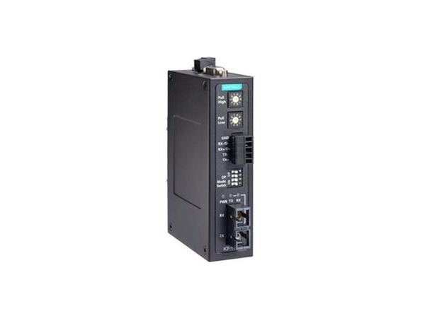 ● 3-way communication: RS-232, RS-422/485 and fiber ● Rotary switch to change the pull high/low resistor value ● Extends RS-232/422/485 transmission ● 40 km with single-mode or 5 km with multi-mode ● -40 to 85°C wide-temperature range models available ● C1D2, ATEX, and IECEx certified for harsh industrial environmentsProduct categoryMedia Convertersub-categorySerial to Fiber ConverterPartner nameMoxaSeries nameICF-1150 SeriesAttributesSerial Port1Fiber Port1Media Converters Type	Serial to Fiber Converter	Serial Interface	2 RS-232, RS-422,RS-485	Fiber Port	1PoE Ports	–	Combo Ports	–	Input Voltage	–IP	IP30	Mounting	DIN-rail mounting	Dimensions	30.3 x 70 x 115 mm(1.19 x 2.76 x 4.53 in)Weight	330 g (0.73 lb)	Housing	Metal	Operating Temperature	-40 to 85°C (-40 to 185°F)Warranty Period	5 years