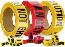 Caution tape is also known as barricade or barrier tape. It is generally used in areas where safety and health hazards have been identified but are not immediately known or obvious to people who may enter the area.Caution tape is normally used in tandem with warning signs that display the nature of the hazard, including any protective action requiredThe caution tape colors, as decreed by OSHA, are as follows:Fire prevention and protection equipment—red/whiteHousekeeping and aisle marking—black/whiteRadiation hazards—magenta/yellowSafety and first aid—green/whiteDefective machinery—blue/whiteTraffic and caution warnings—orange/whitePhysical hazards—black/yellow