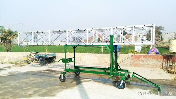AQPC MOEDE No: 1023 “AQPC” ALUMINIUM Tiltable Tower Extendable Telescopic, Square type Ladder made out of Extruded, Tested Quality Hindalco make ALUMINIUM Section of size 66mm(2.5/8”) x31mm(1.1/4”) x3mm (1/8”) thick approx with steps made of Aluminium fluited pipes of 25mm (1”) dia approx. at a distance of 300mm (12”) complete with a set of Rope pulleys and Winch arrangements with suitable size steel rope for extending and closing the extended section of Ladder to any required height fabricated on M.S.Channel frames and Four M.S.Forged Solid Rubber Casted Special Wheels with Double Ball Bearings of suitable dia complete with Tow Bar. The platform of size 2’x2’ on the top guarded from three sides will be provided for safe working.Further the Ladder may be provided with Mechanical System to tilt the complete Ladder on rest and again lift the same for working having Addl. Winch Set complete with required M.S.Pulleys and steel wire rope to enable to reduce extra manpower to handle the Ladder.10 feet / 16 feet, 20 feet / 36 feet, 12 feet / 20 feet, 24 feet / 42 feet ,14 feet / 24 feet 20 feet / 50 feet 16 feet / 28 feet 20 feet / 60 feet 18 feet / 32 feet.