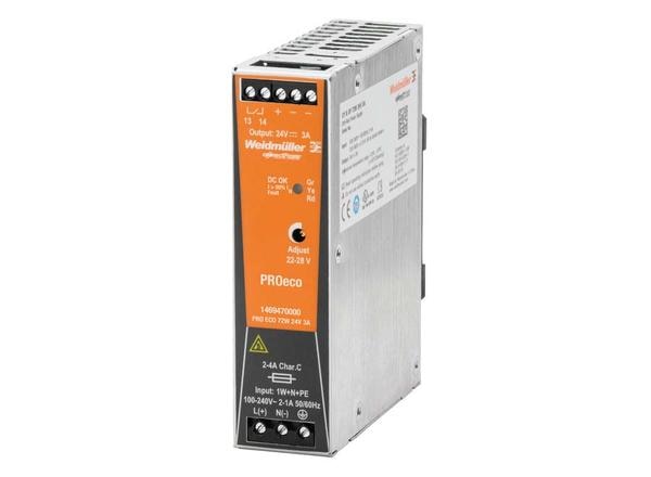● Input : 1 – Phase ● Output : 12 VDC-6 A ● Output Power :72W ● High performance and flexibilityProduct categoryPower SuppliesPartner nameWeidmullerSeries namePROecoAttributesOutput Voltage (V DC)12Output Current (A DC)6Output Power (Watt)72AC Input Type1-Phase