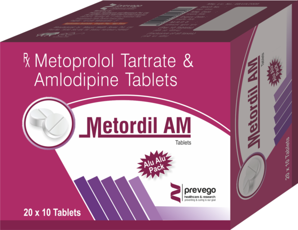 METORDIL AM 50 Tablet contains two medicines, both of which help to control high blood pressure and heart rate. It is also used for heart-related chest pain, abnormal heart rhythms and chronic (long-term) heart failure.