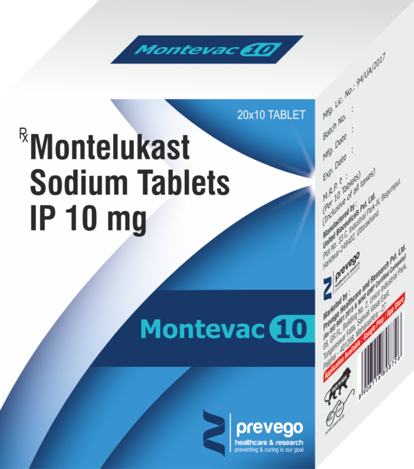 MONTEVAC 10 Tablet is a prescription medicine used for asthma prevention and for the treatment of allergy symptoms such as sneezing and runny nose. It reduces inflammation in the airways and makes breathing easier.