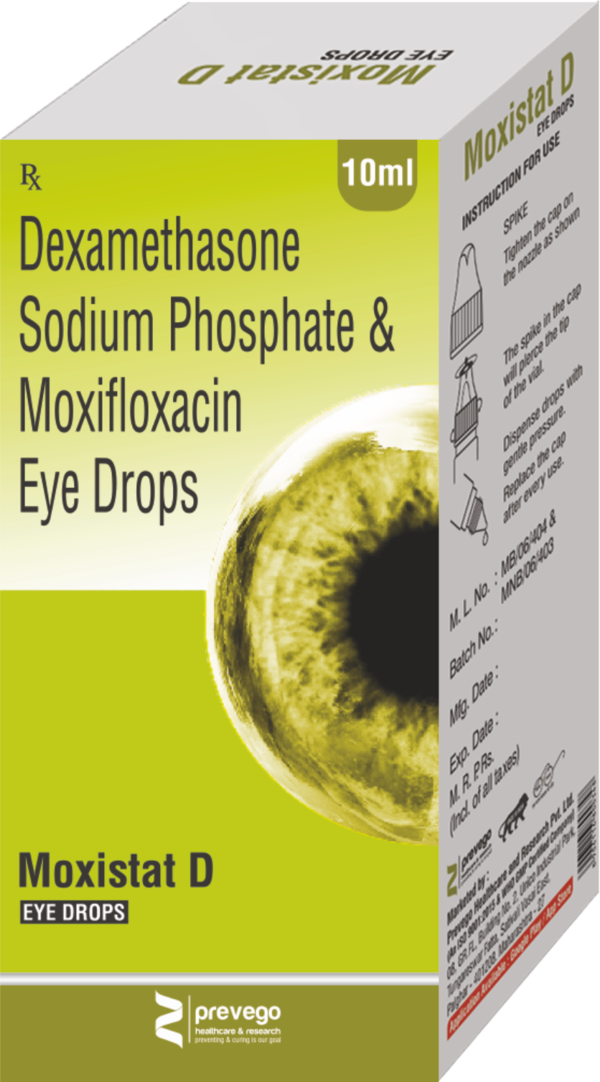 MOXISTAT D Drop is an antibiotic, used in the treatment of bacterial infections of the eye. It relieves the symptoms of the infection by stopping the further growth of the causative microorganisms.MOXISTAT D Drop is for external use only. Take it in the dose and duration as advised by your doctor.