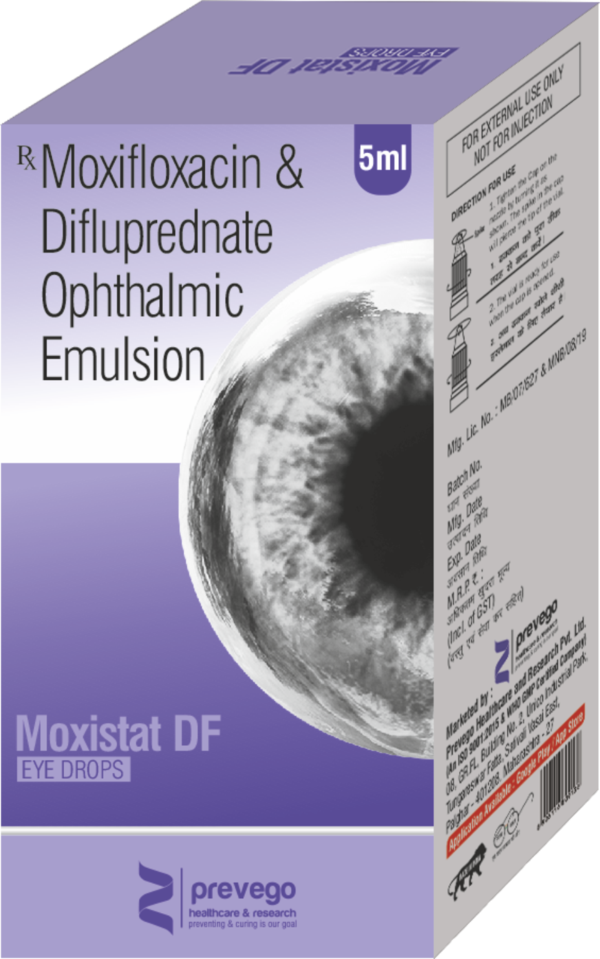 MOXISTAT DF Drop is a combination of two medicines used to treat bacterial eye infections. It kills and stops the multiplication of bacteria. This way it helps in relieving redness, itching, and swelling caused by the infection.MOXISTAT DF Drop is to be used only in the affected eye in the dose and duration as advised by the doctor.